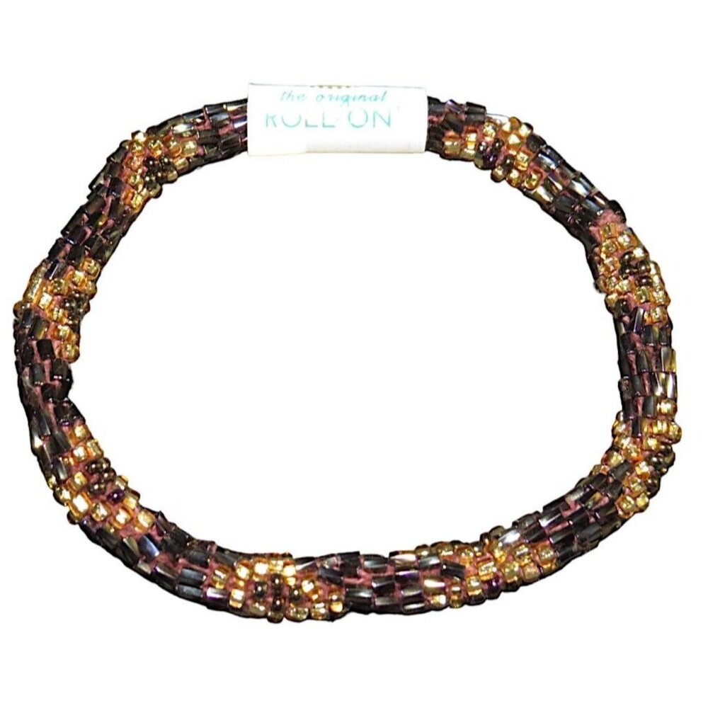 Aid Through Trade Brown + Gold Beaded Roll On Bracelet Handmade In Nepal